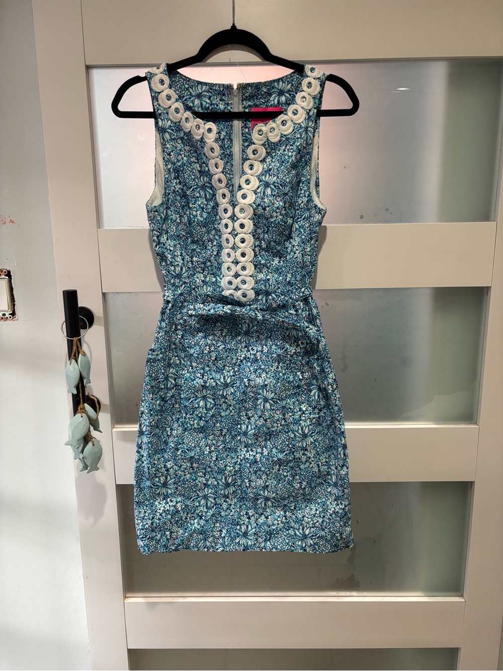 Lilly Pulitzer Blue Floral  Dress with White Eyelet Trim